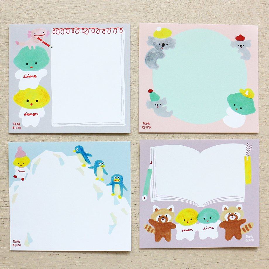 Reiko Tada Block Memo - LEMON &amp; LIME WITH ANIMALS - cozyca products - Default Title by Techo Treats Stationery