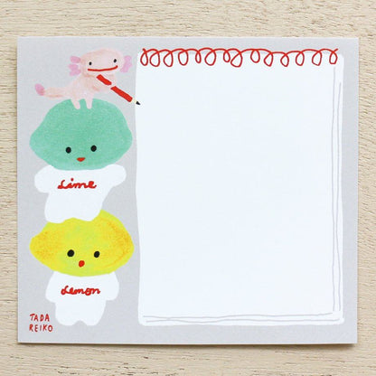 Reiko Tada Block Memo - LEMON &amp; LIME WITH ANIMALS - cozyca products - Default Title by Techo Treats Stationery