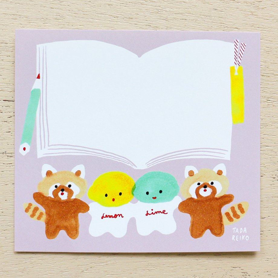 Reiko Tada Block Memo - LEMON &amp; LIME WITH ANIMALS - cozyca products - Default Title by Techo Treats Stationery