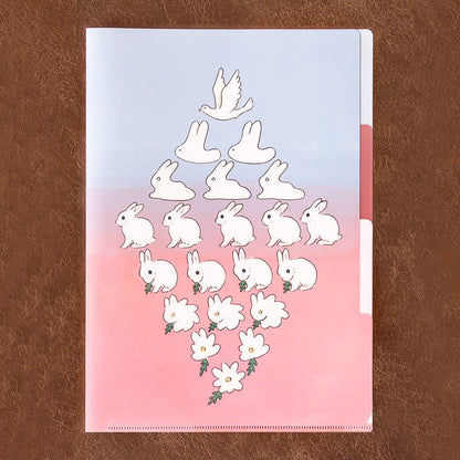 Schinako Moriyama A4 3-Pocket Clear Folder - Bird, Flower and Rabbit - Papier Platz - Default Title by Techo Treats Stationery