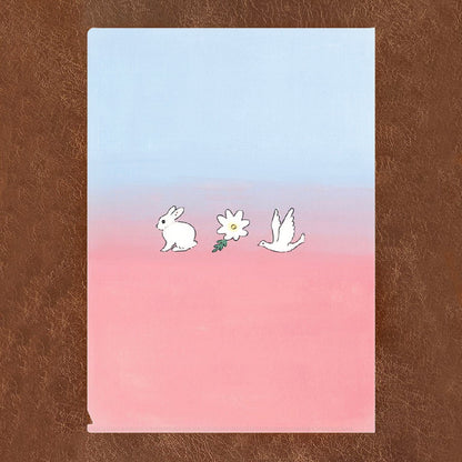 Schinako Moriyama A4 3-Pocket Clear Folder - Bird, Flower and Rabbit - Papier Platz - Default Title by Techo Treats Stationery