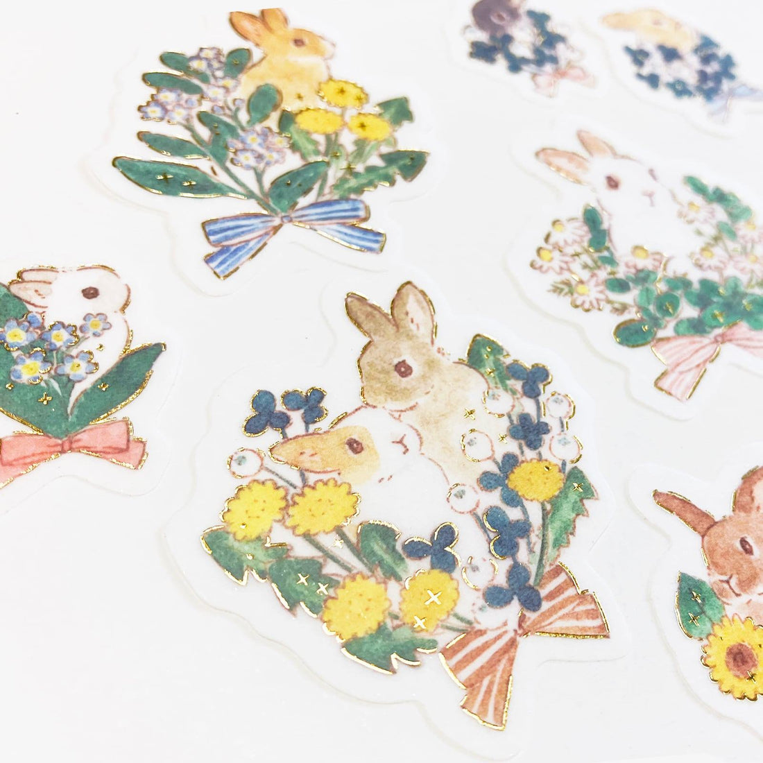 Schinako Moriyama Flake Seal - Rabbit and Flowers - Papier Platz - Default Title by Techo Treats Stationery