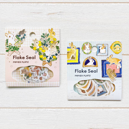 Schinako Moriyama Flake Seal - Rabbit and Flowers - Papier Platz - Default Title by Techo Treats Stationery