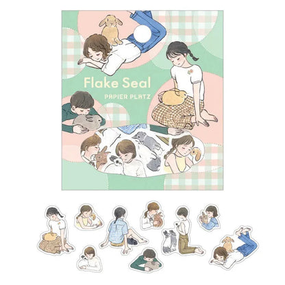 Schinako Moriyama Flake Seal - Rabbit and Girl - Papier Platz - Default Title by Techo Treats Stationery