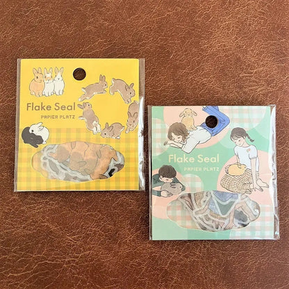Schinako Moriyama Flake Seal - Rabbit and Girl - Papier Platz - Default Title by Techo Treats Stationery
