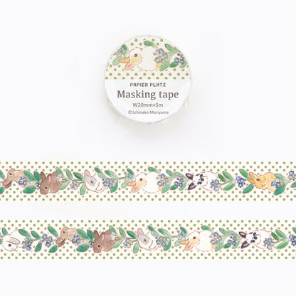 Schinako Moriyama Masking Tape - Rabbit and Flowers - Papier Platz - Default Title by Techo Treats Stationery