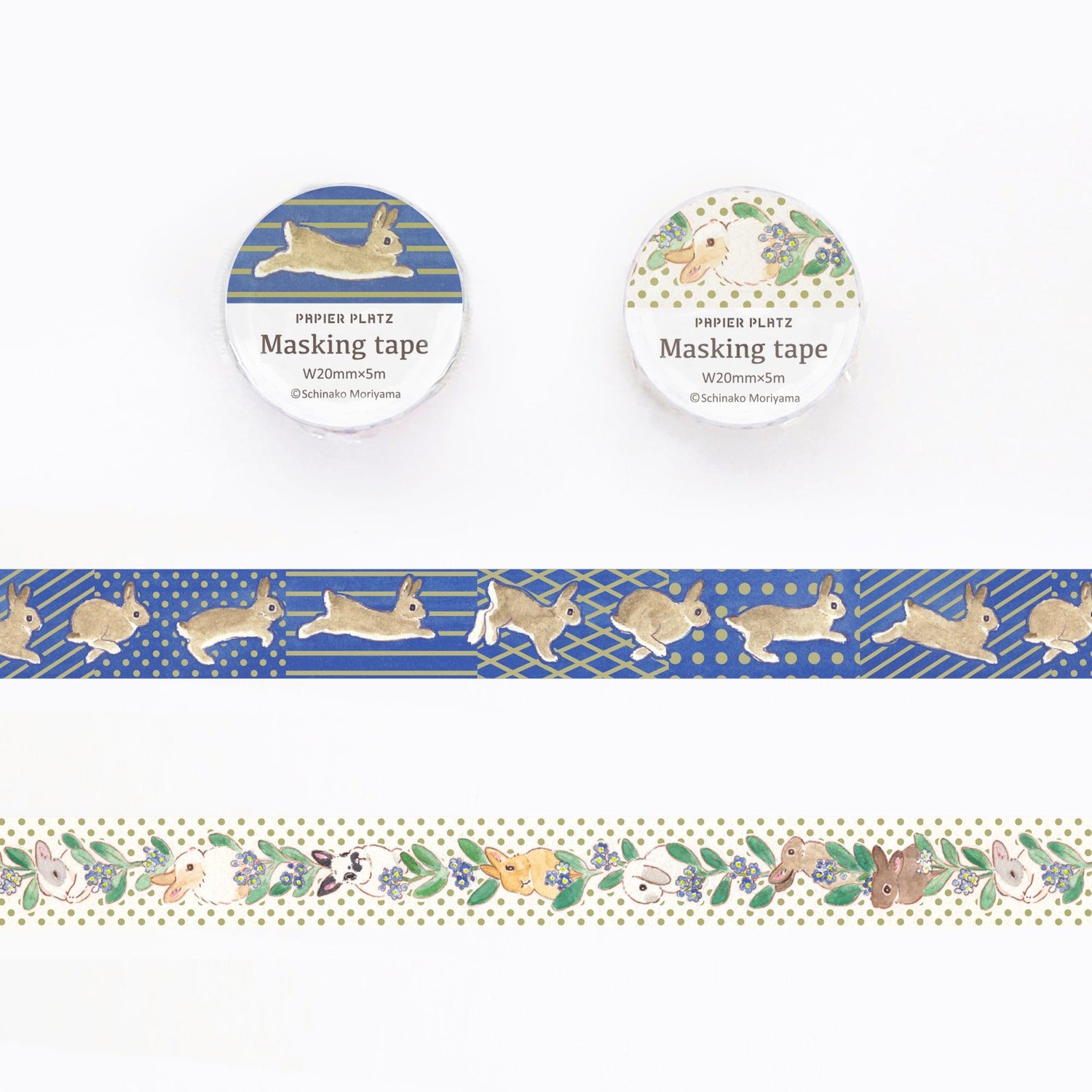 Schinako Moriyama Masking Tape - Running Rabbit - Papier Platz - Default Title by Techo Treats Stationery