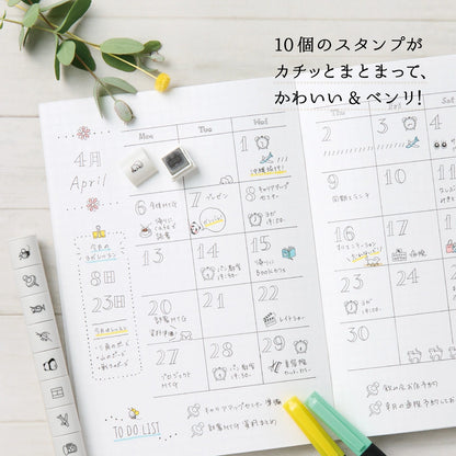 Shachihata nototo 10 Customizable Stick-type Mini Stamp - (12 designs and stick case)