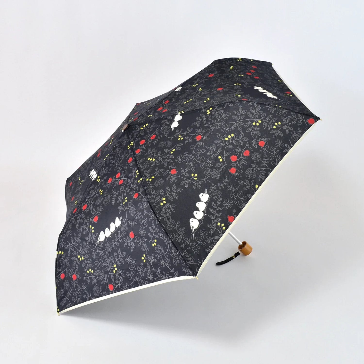 Shimaenaga Long-tailed Tit Compact Folding Umbrella (Black) - 55cm Windproof - Techo Treats