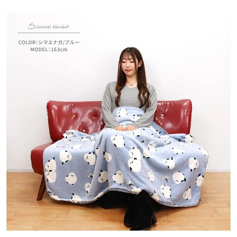 Shimaenaga Long-tailed Tit Large Velvet Blanket - Baby Blue - polkapolka - Default Title by Techo Treats Stationery