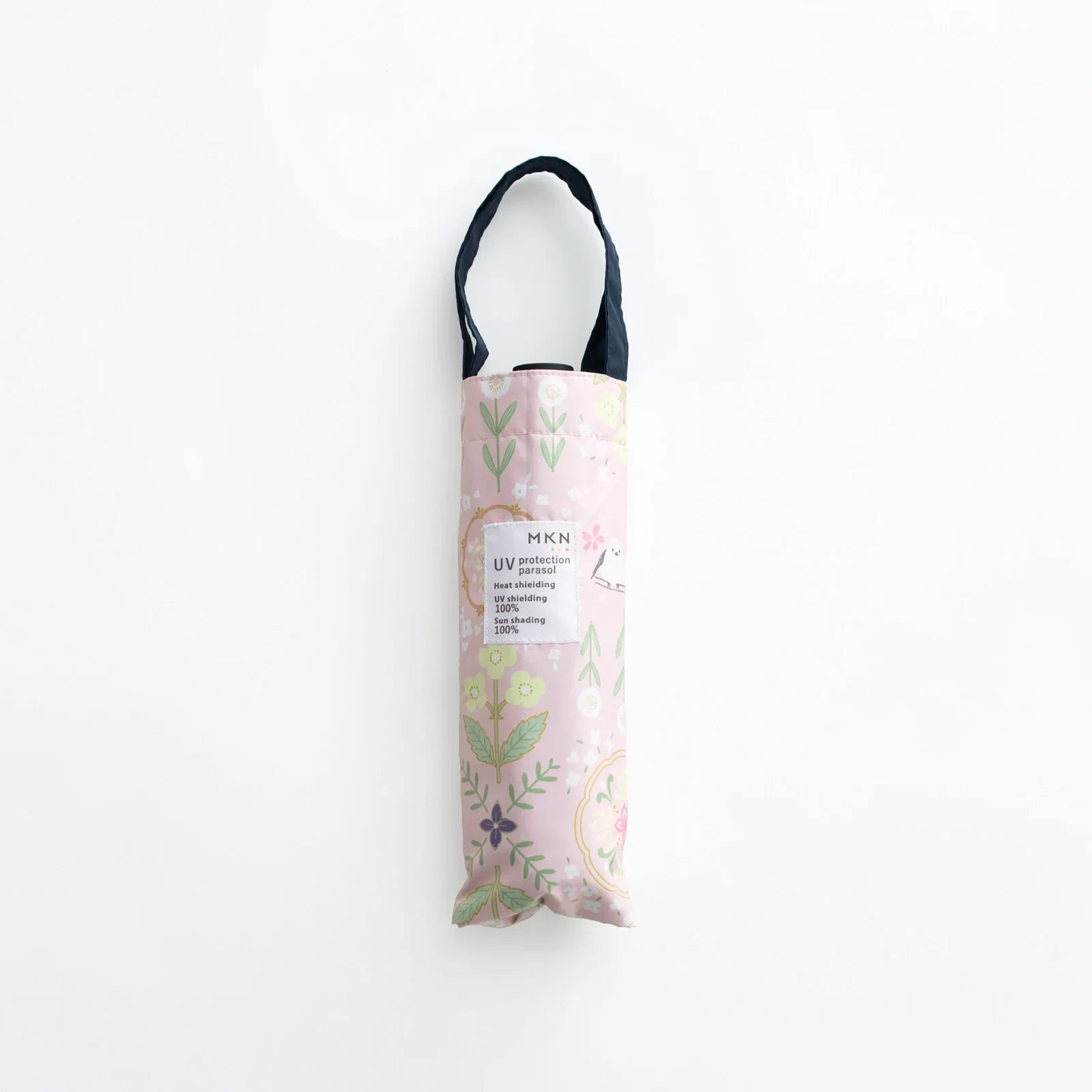 Shimaenaga Long-tailed Tit Mini Folding Umbrella (Flower Pattern - Pink) - 50cm All-weather UV- and Heat-blocking - Techo Treats