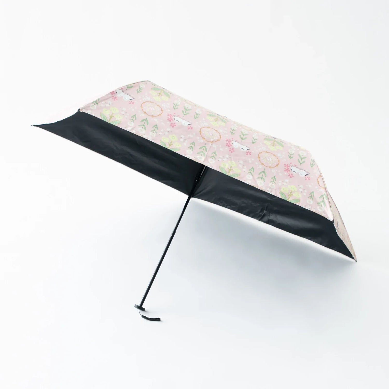 Shimaenaga Long-tailed Tit Mini Folding Umbrella (Flower Pattern - Pink) - 50cm All-weather UV- and Heat-blocking - Techo Treats