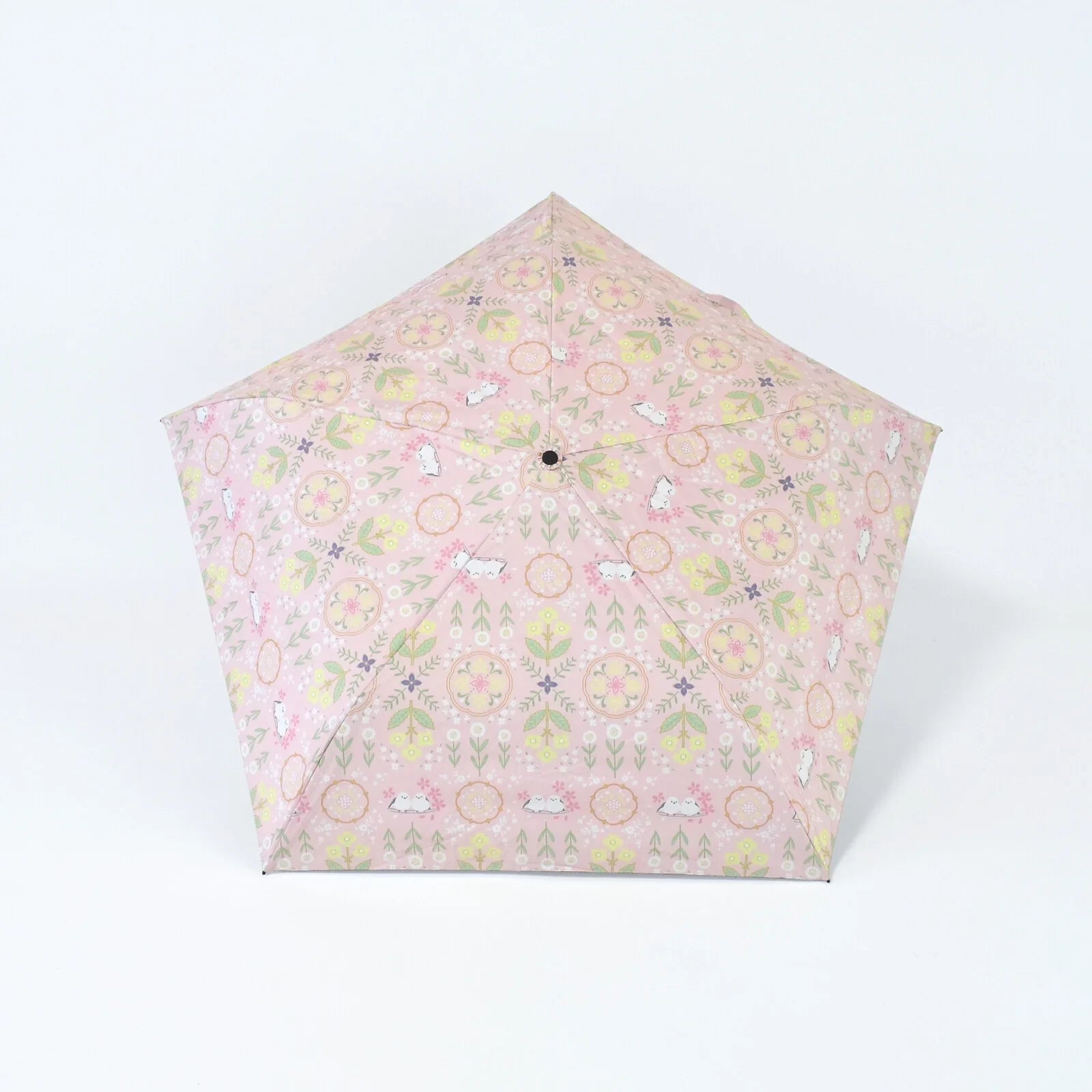 Shimaenaga Long-tailed Tit Mini Folding Umbrella (Flower Pattern - Pink) - 50cm All-weather UV- and Heat-blocking - Techo Treats