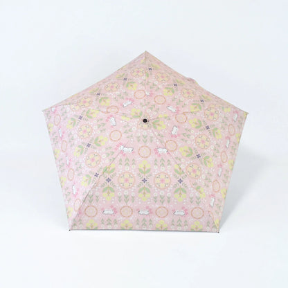 Shimaenaga Long-tailed Tit Mini Folding Umbrella (Flower Pattern - Pink) - 50cm All-weather UV- and Heat-blocking - Techo Treats