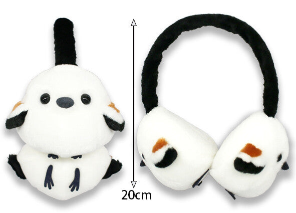 Shimaenaga Long-tailed Tit Stuffed Toy Warm Earmuffs - Techo Treats