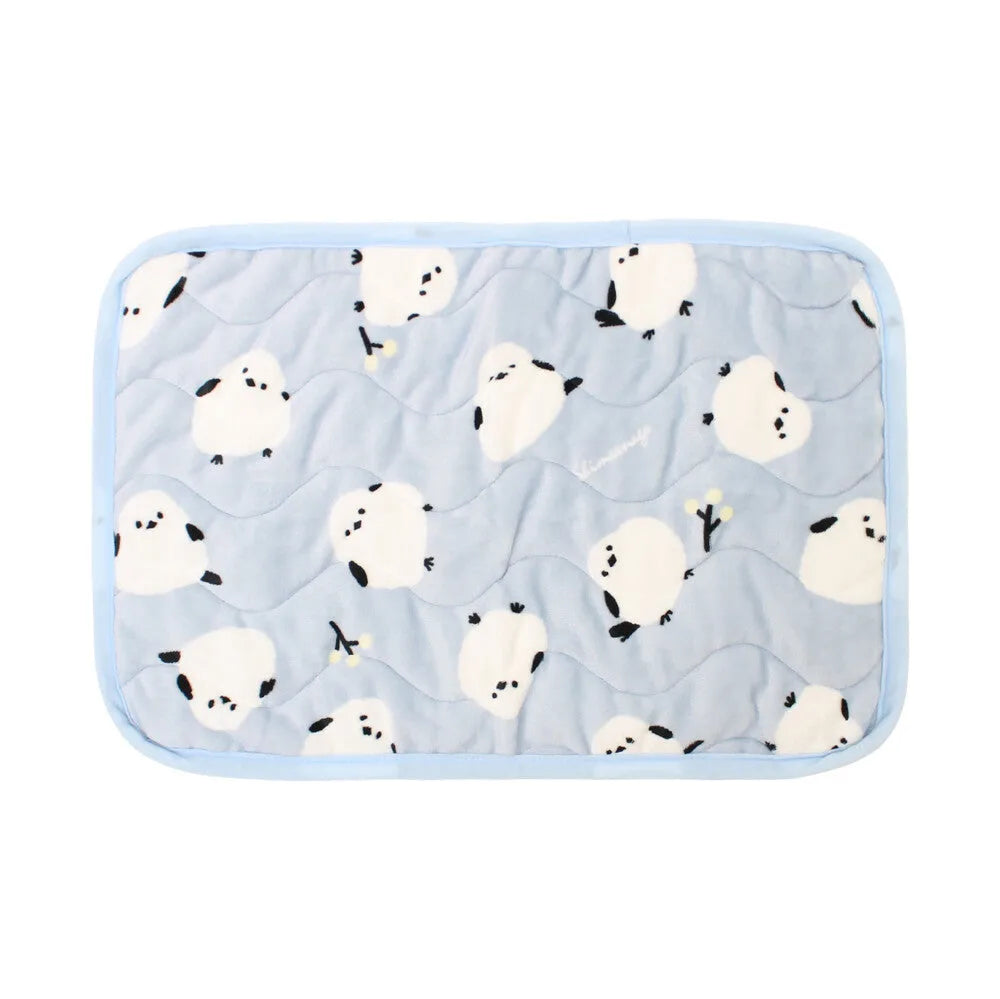 Shimaenaga Long-tailed Tit Velvet Pillow Cover / Mat - Baby Blue - polkapolka - Default Title by Techo Treats Stationery