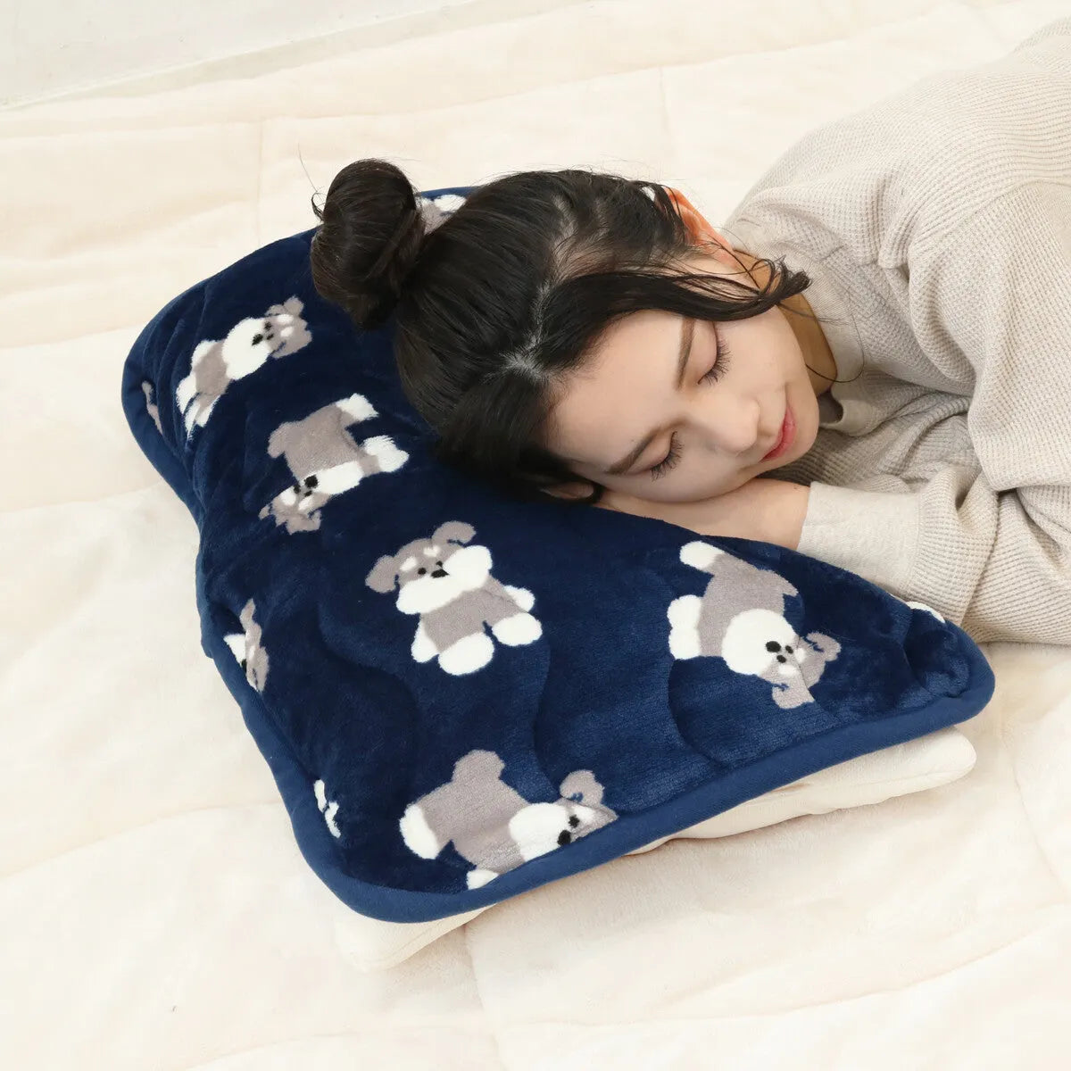 Shimaenaga Long-tailed Tit Velvet Pillow Cover / Mat - Baby Blue - polkapolka - Default Title by Techo Treats Stationery