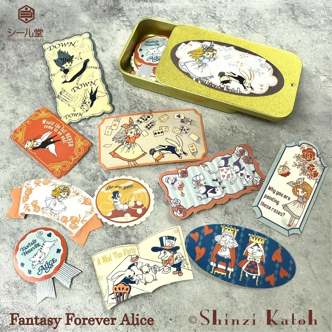 Shinzi Katoh Alice in Wonderland Flake Stickers in Tin - Fantasy Forever Alice - SEAL-DO - Default Title by Techo Treats Stationery