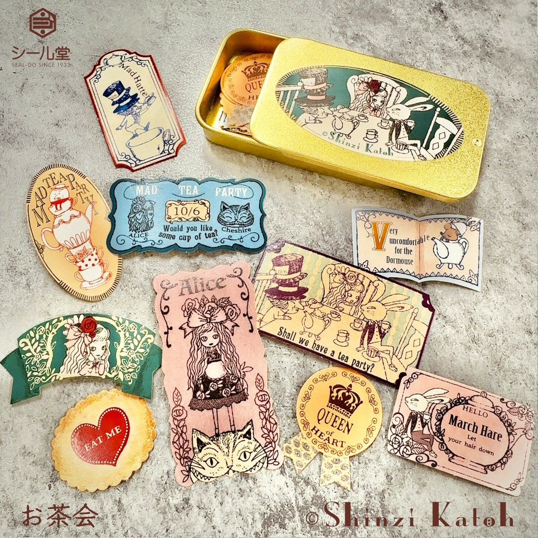Shinzi Katoh Alice in Wonderland Flake Stickers in Tin - Tea Party - SEAL-DO - Default Title by Techo Treats Stationery