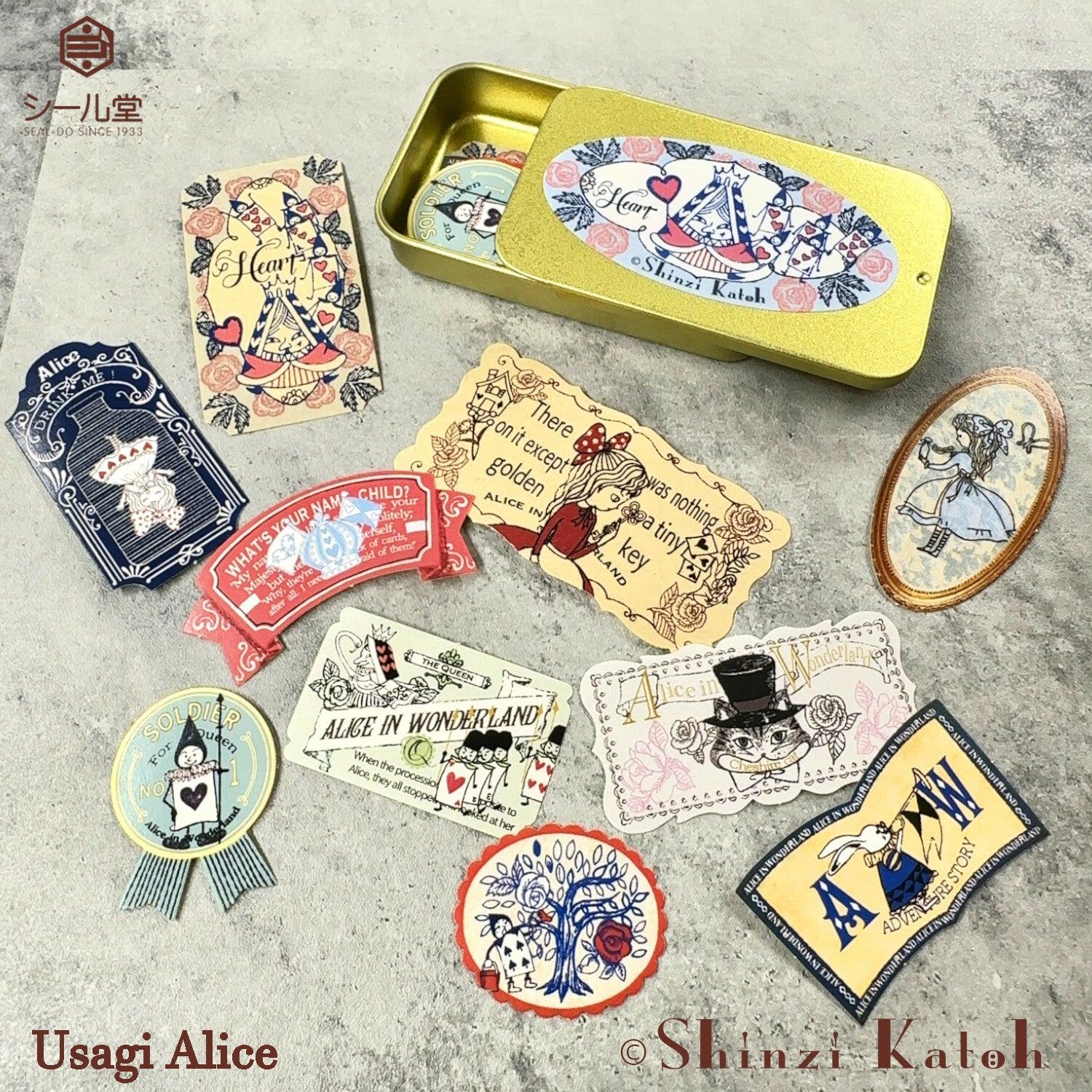 Shinzi Katoh Alice in Wonderland Flake Stickers in Tin - Usagi Alice - Techo Treats