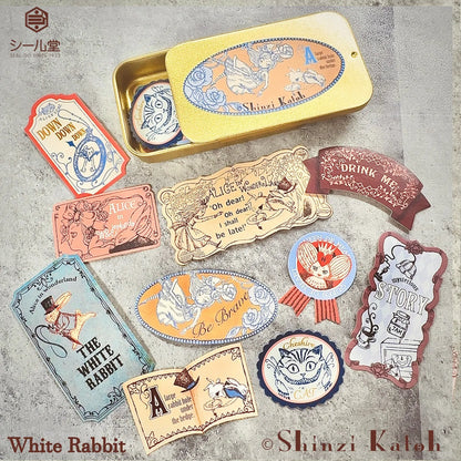Shinzi Katoh Alice in Wonderland Flake Stickers in Tin - White Rabbit - SEAL-DO - Default Title by Techo Treats Stationery
