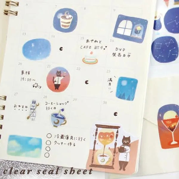 SORA CAFE Clear Sticker Sheet - Evening - Furukawa Shiko - Default Title by Techo Treats Stationery