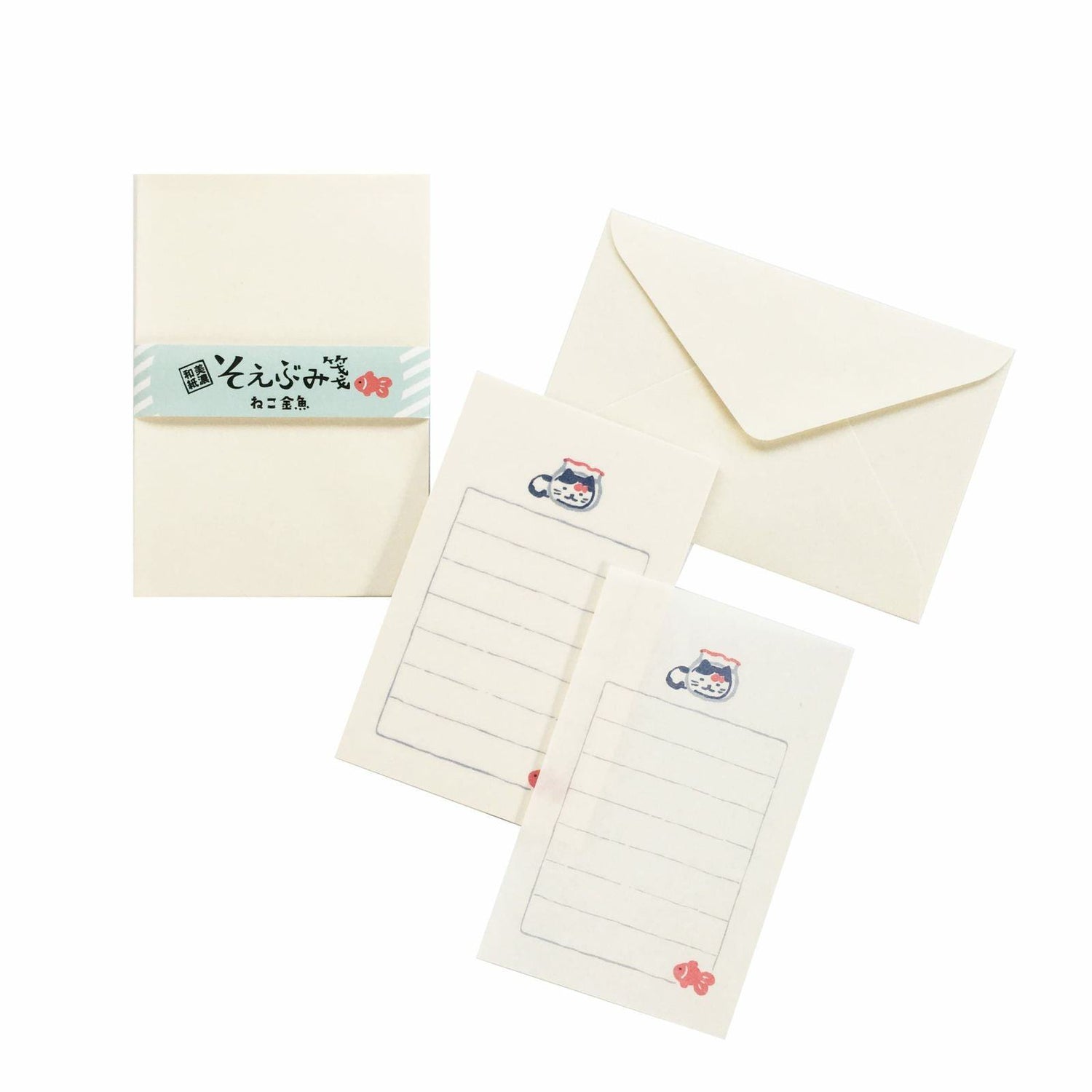 Summer Limited Soebumi-Sen Mini Letter Set - Cat and Goldfish - Furukawa Shiko - Default Title by Techo Treats Stationery