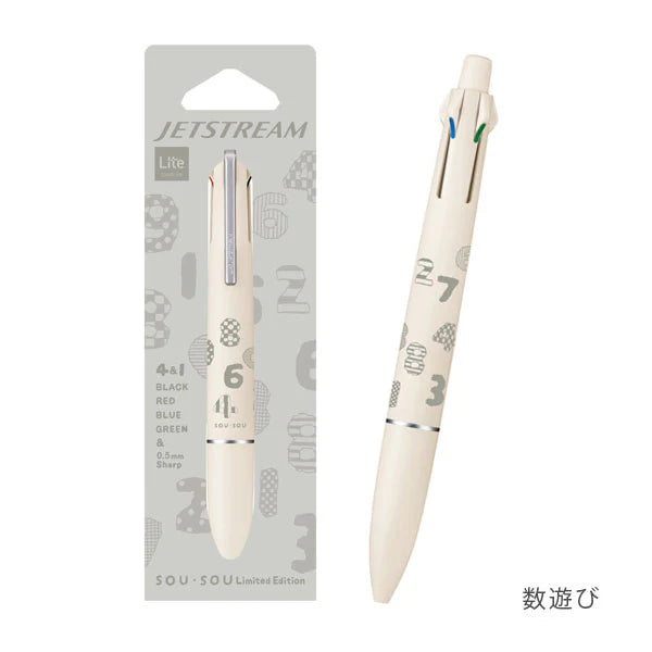 uni SOU・SOU Limited JETSTREAM 4&amp;1 Lite Multifunction Ballpoint Pen 0.5mm (3 colors) - Playing with Numbers (Off White) by Techo Treats Stationery