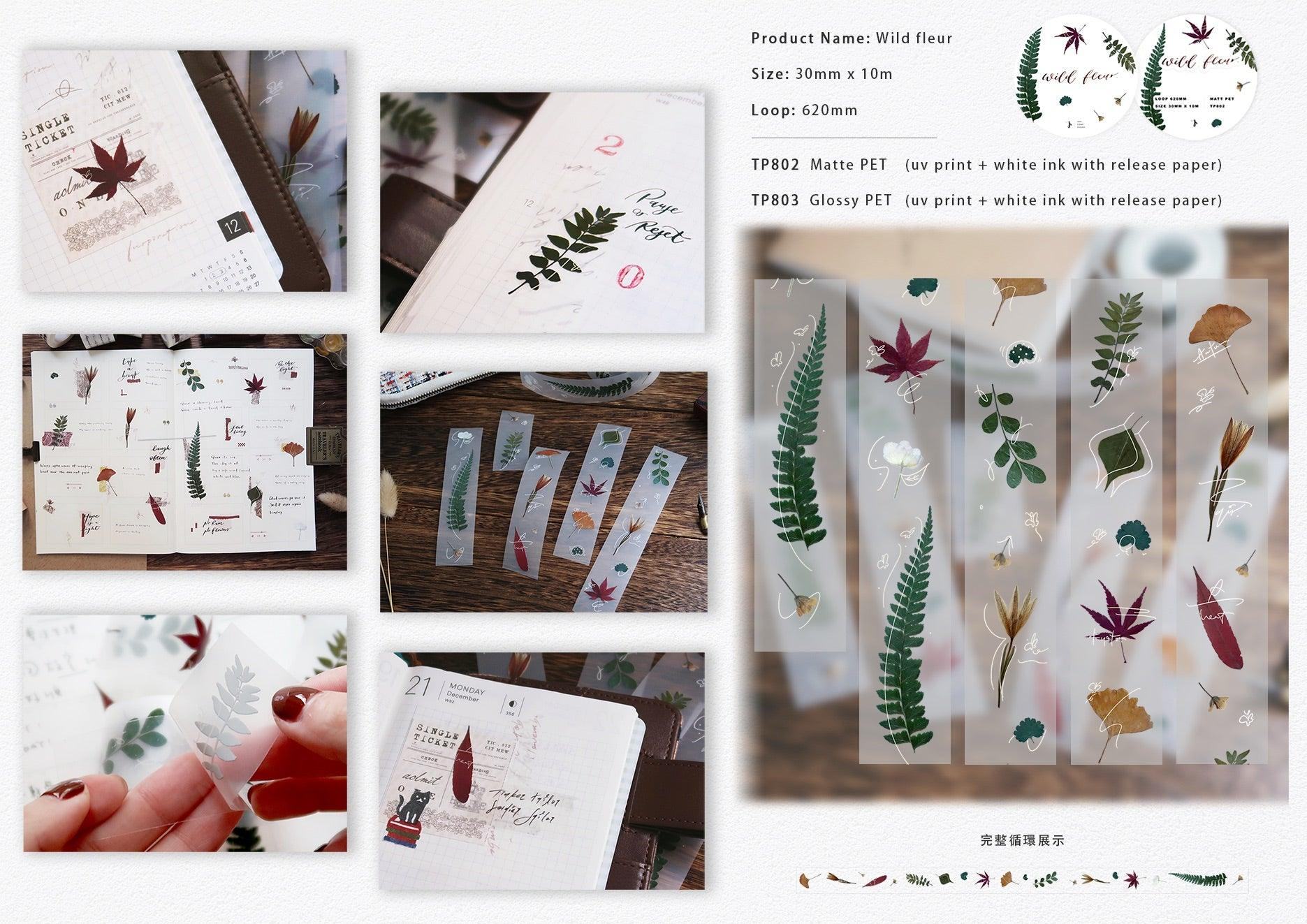 wild fleur - Masking Tape with Release Paper (Matte / Glossy PET) - Techo Treats