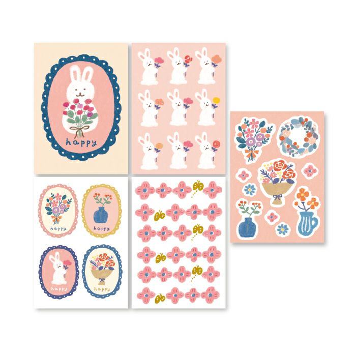 Winter Limited Deco Seal - Flowers and Rabbits - Furukawa Shiko - Default Title by Techo Treats Stationery