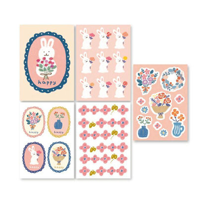 Winter Limited Deco Seal - Flowers and Rabbits - Furukawa Shiko - Default Title by Techo Treats Stationery