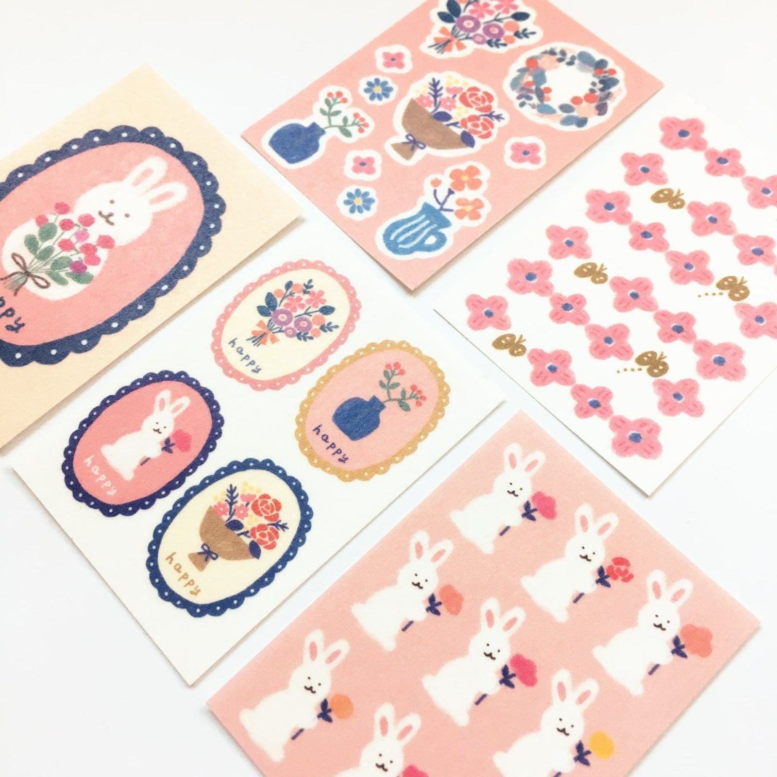 Winter Limited Deco Seal - Flowers and Rabbits - Techo Treats