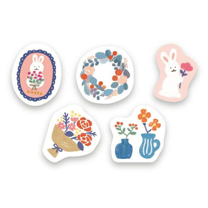 Winter Limited Flake Seal - Flowers and Rabbits - Furukawa Shiko - Default Title by Techo Treats Stationery