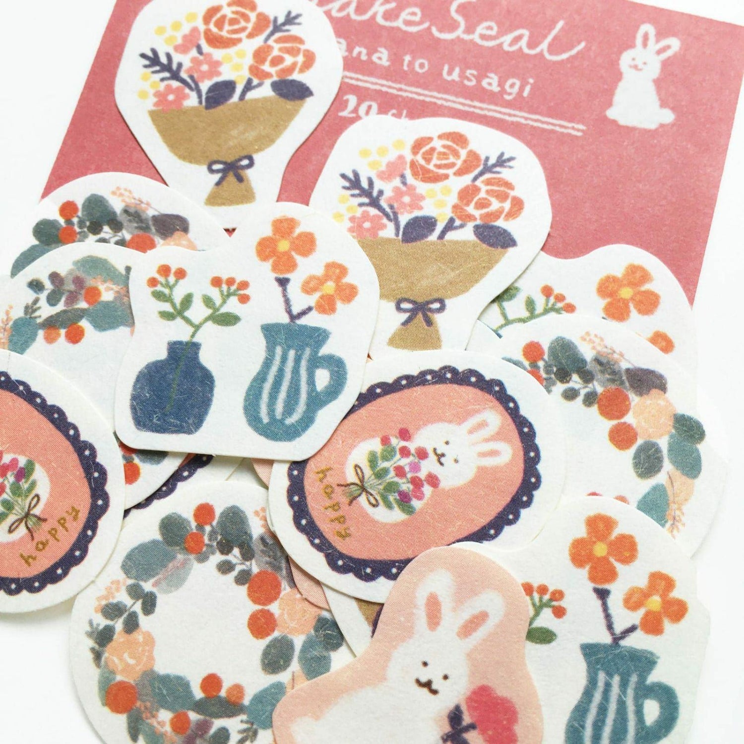 Winter Limited Flake Seal - Flowers and Rabbits - Furukawa Shiko - Default Title by Techo Treats Stationery