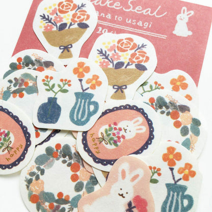 Winter Limited Flake Seal - Flowers and Rabbits - Furukawa Shiko - Default Title by Techo Treats Stationery