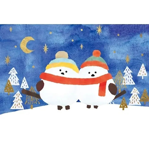 Winter Limited Foil-stamped Postcard - Shimaenaga Long-tailed Tit - Furukawa Shiko - Default Title by Techo Treats Stationery