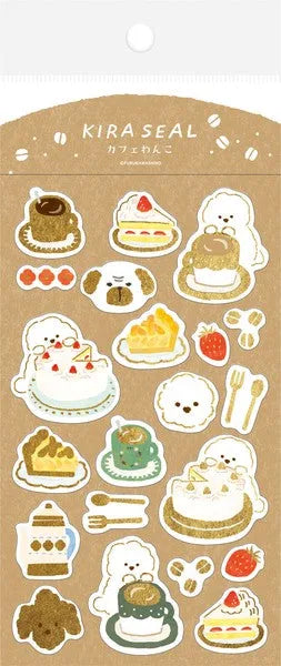 Winter Limited Foil-stamped Sticker Sheet - Cafe Dog - Furukawa Shiko - Default Title by Techo Treats Stationery