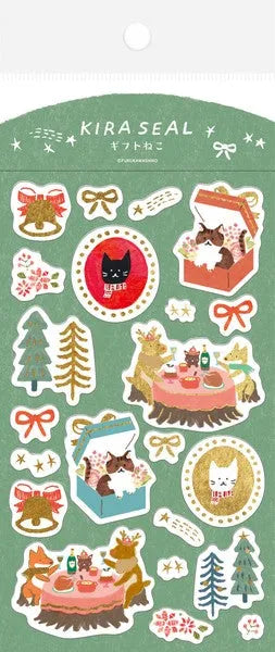 Winter Limited Foil-stamped Sticker Sheet - Gift Cat - Furukawa Shiko - Default Title by Techo Treats Stationery