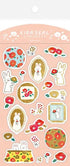 Winter Limited Foil-stamped Sticker Sheet - Retro Tsubaki Rabbit - Techo Treats