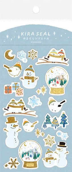 Winter Limited Foil-stamped Sticker Sheet - Shimaenaga Long-tailed Tit - Techo Treats