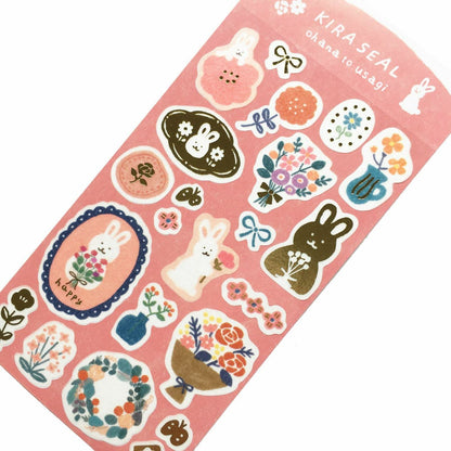 Winter Limited Kira Seal (Foil-stamped) - Flowers and Rabbits - Furukawa Shiko - Default Title by Techo Treats Stationery