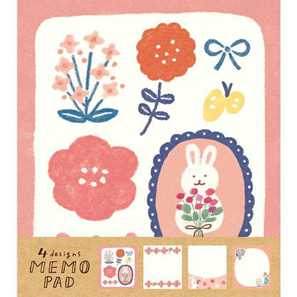 Winter Limited Memo Pad - Flowers and Rabbits - Techo Treats