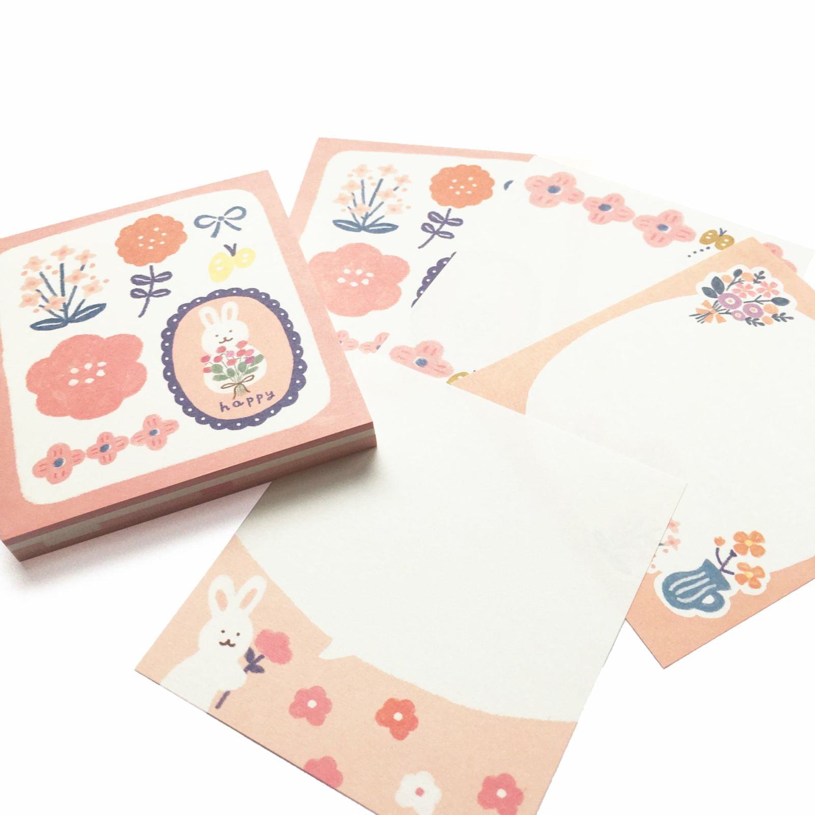 Winter Limited Memo Pad - Flowers and Rabbits - Techo Treats