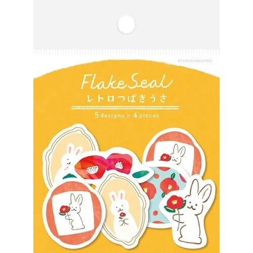 Winter Limited Washi Flake Seal - Retro Tsubaki Rabbit - Furukawa Shiko - Default Title by Techo Treats Stationery