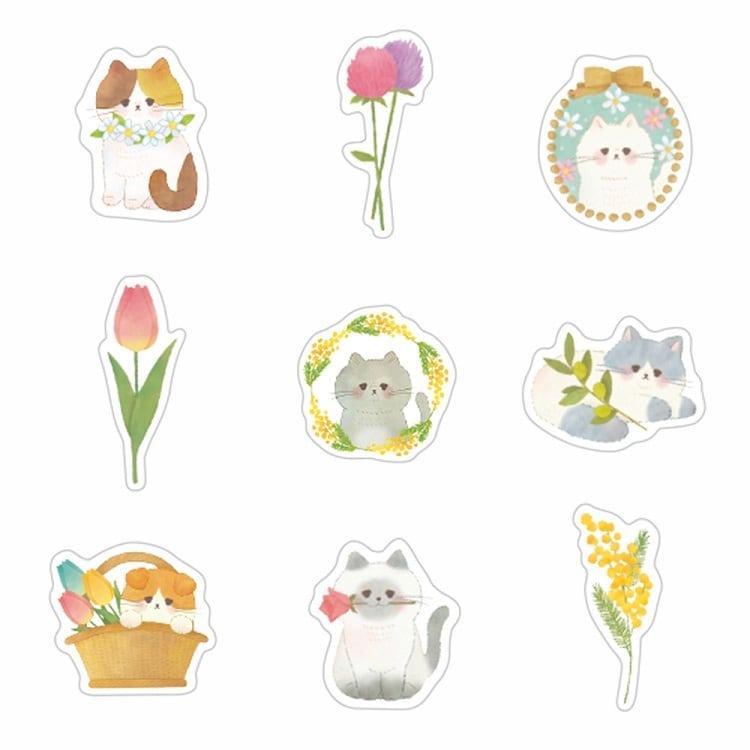 Yoko Flake Stickers - Flower Cat - Techo Treats