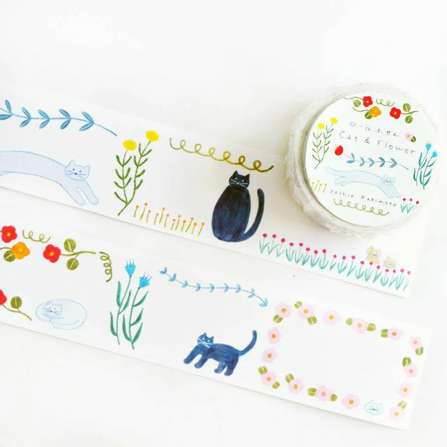 Yoshie Kakimoto Roll Sticky - Cat and Flower - TEGAMISHA - Default Title by Techo Treats Stationery