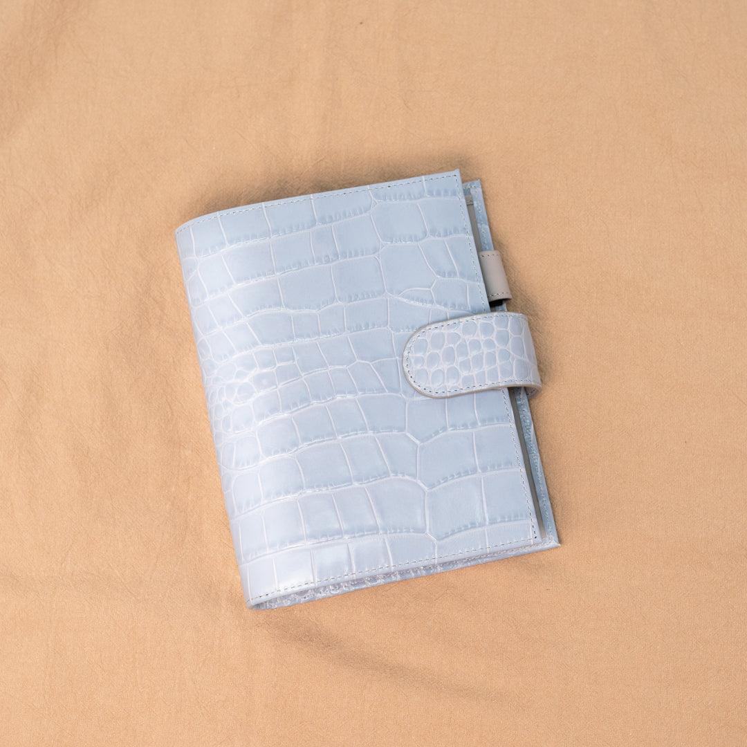 A6 International Crocodile Embossed Glossy Leather Planner - Ice Blue x Grey - Techo Treats