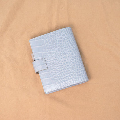 A6 International Crocodile Embossed Glossy Leather Planner - Ice Blue x Grey - Techo Treats