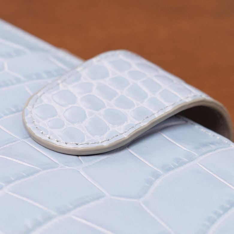 A6 International Crocodile Embossed Glossy Leather Planner - Ice Blue x Grey - Techo Treats