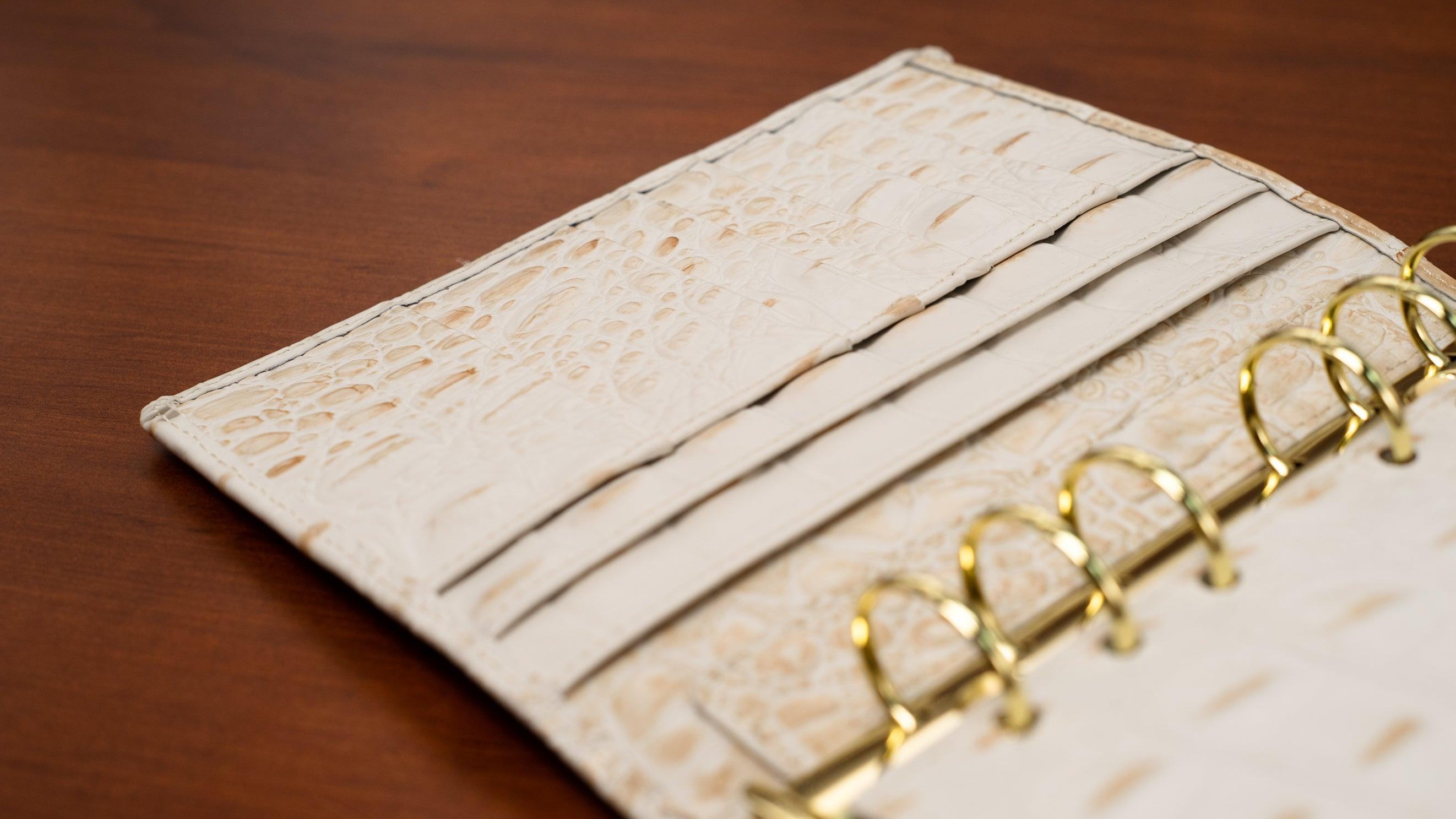 A6 International Crocodile Embossed Leather Planner - Cream White - Techo Treats